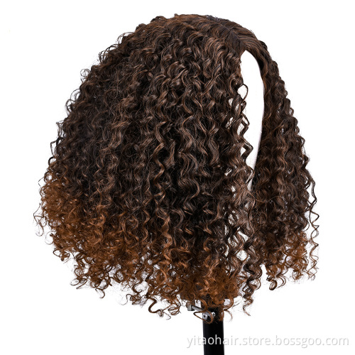 Afro Curly Synthetic Hair Bob Wig Black Ombre Brown blonde Curly bob Wig Short Middle part Curly afro wig synthetic hair vendor